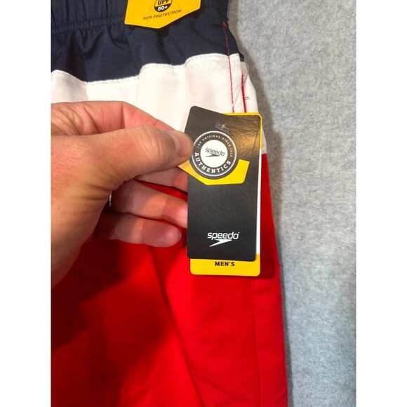 Speedo Swim Trunks Board Shorts Mens Size Large Red Lined UPF 50+ Sun Protection - Picture 2 of 11